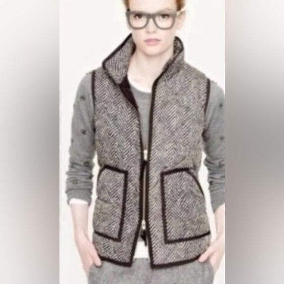 J Crew #02533 Quilted Puffer Vest Gray Herringbone Printed Pattern Womens XSmall - Picture 1 of 7